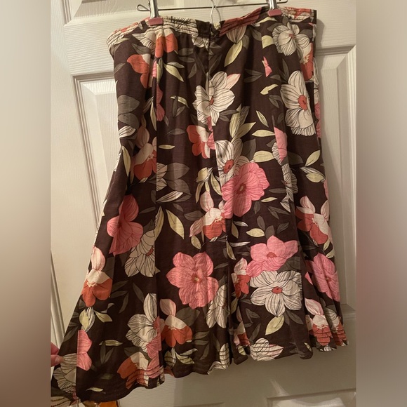 Plus XL 2Pc Set Pink Brown Linen Floral Tulip Flared Skirt - Picture 9 of 14